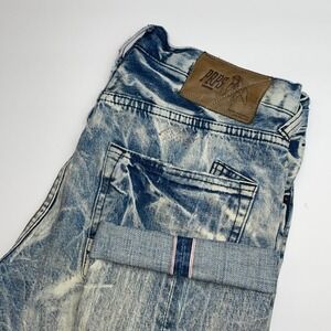 PRPS Demon Jeans Men 32x34 Selvedge Slim Straight Blue Distressed Denim Whiskers